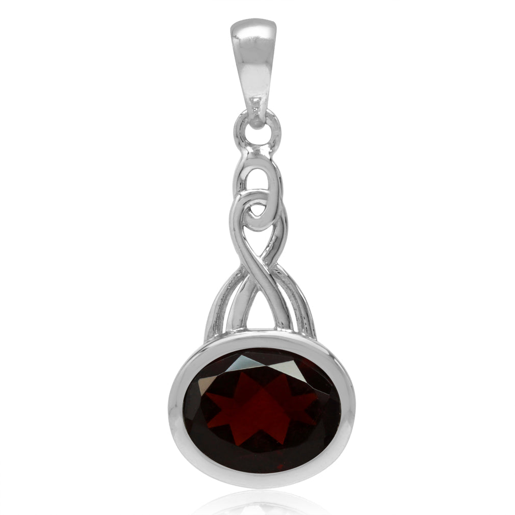 2.81ct. 10X8mm Natural Oval Shape Garnet White Gold Plated 925 Sterling Silver Celtic Knot Pendant - Silvershake-store