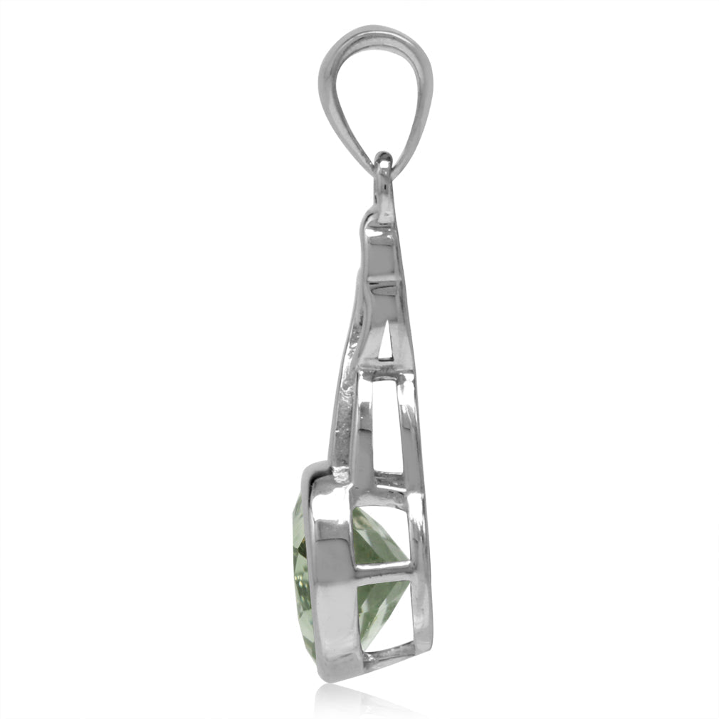 2.4ct. 10X8mm Oval Shape Natural Green Amethyst White Gold Plated 925 Sterling Silver Celtic Knot Pendant - Silvershake-store