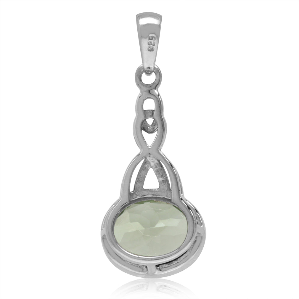 2.4ct. 10X8mm Oval Shape Natural Green Amethyst White Gold Plated 925 Sterling Silver Celtic Knot Pendant - Silvershake-store