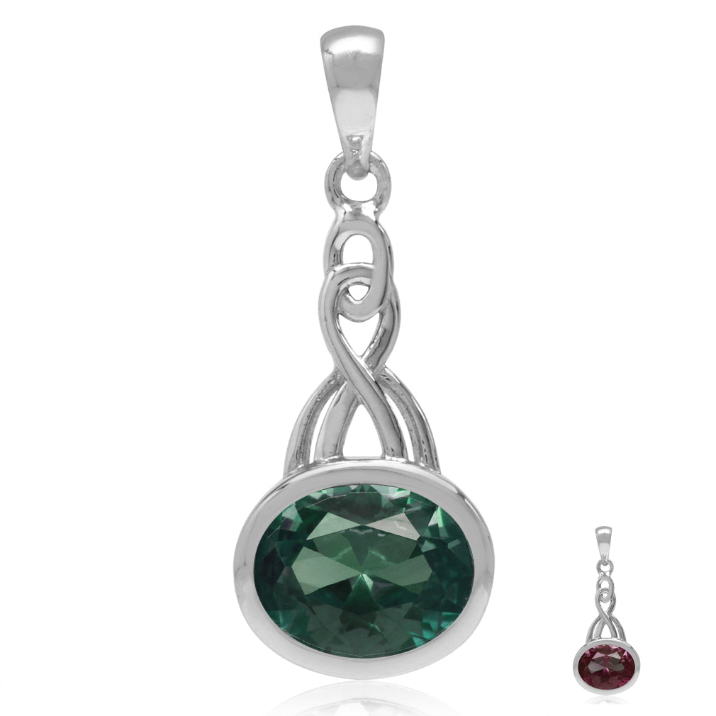 10X8mm Oval Shape Simulated Color Change Alexandrite 925 Sterling Silver Celtic Knot Pendant - Silvershake-store