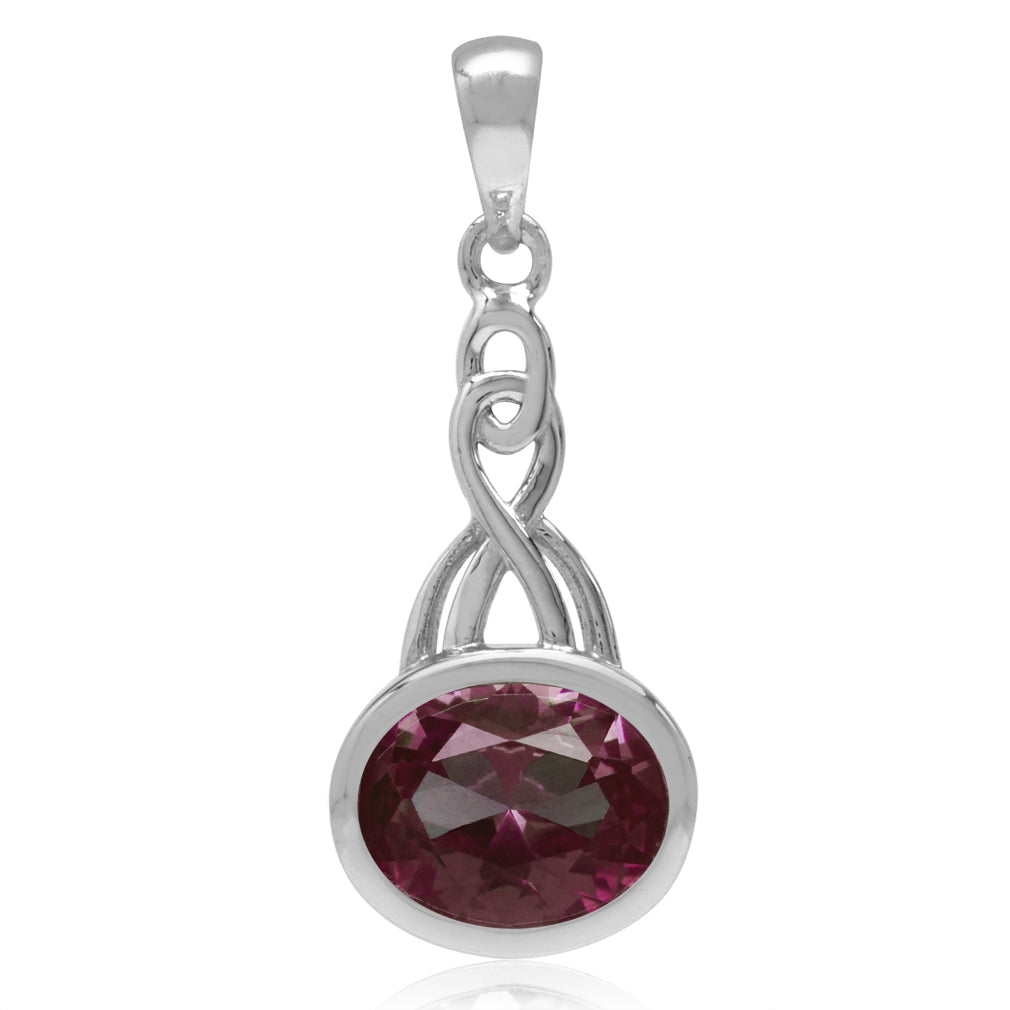 10X8mm Oval Shape Simulated Color Change Alexandrite 925 Sterling Silver Celtic Knot Pendant - Silvershake-store