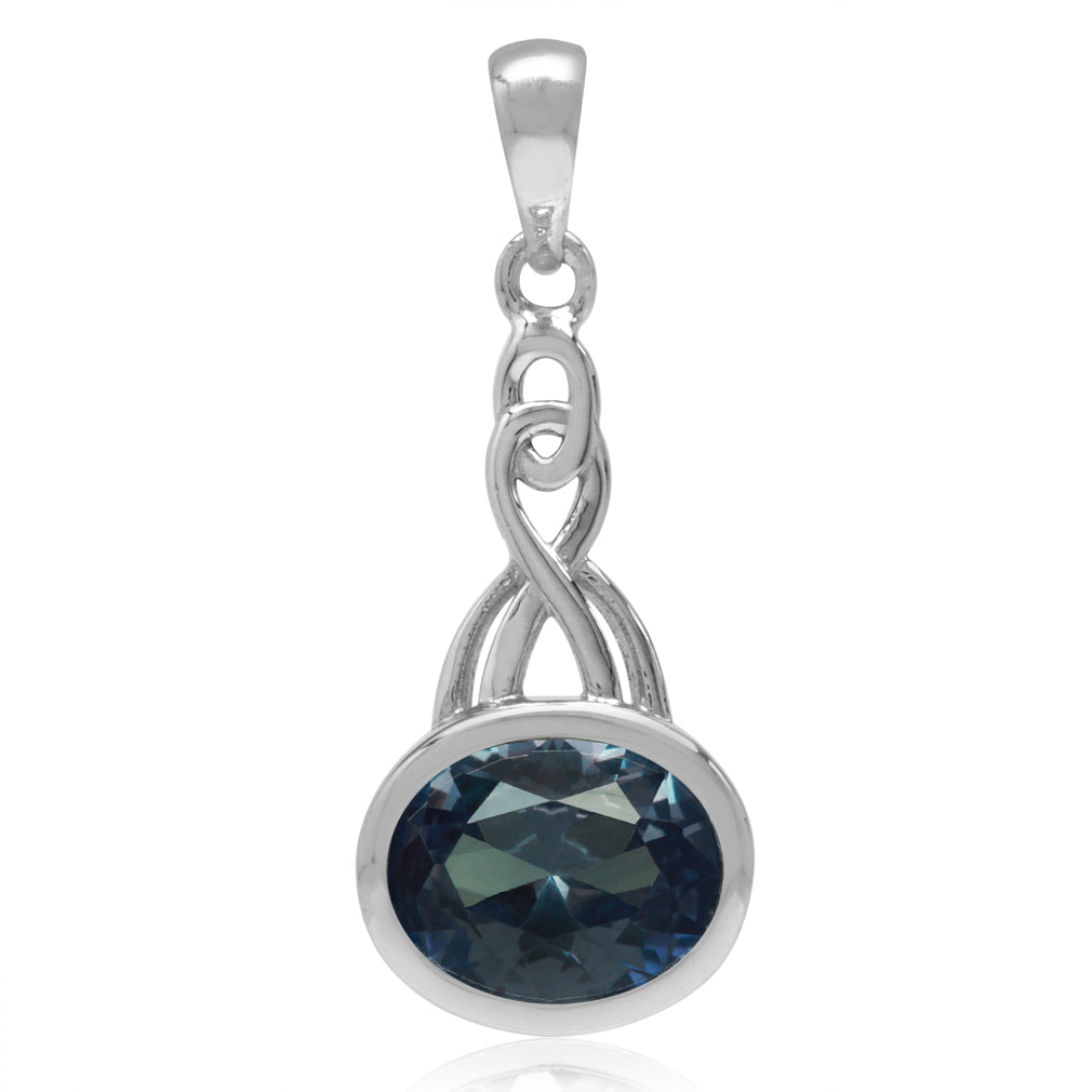 10X8mm Oval Shape Simulated Color Change Alexandrite 925 Sterling Silver Celtic Knot Pendant - Silvershake-store
