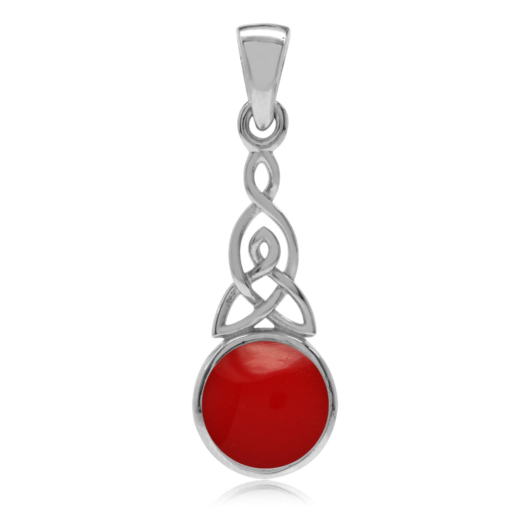 Created Red Coral 925 Sterling Silver Triquetra Celtic Knot Pendant - Silvershake-store