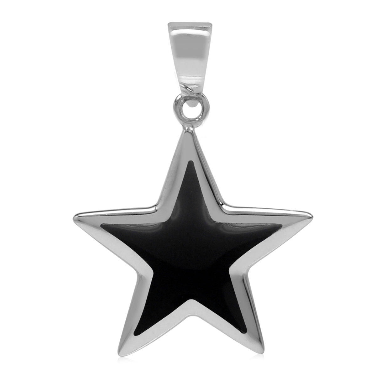 Created Black Onyx Stone Inlay White Gold Plated 925 Sterling Silver Casual Star Pendant Jewelry for Women - Silvershake-store