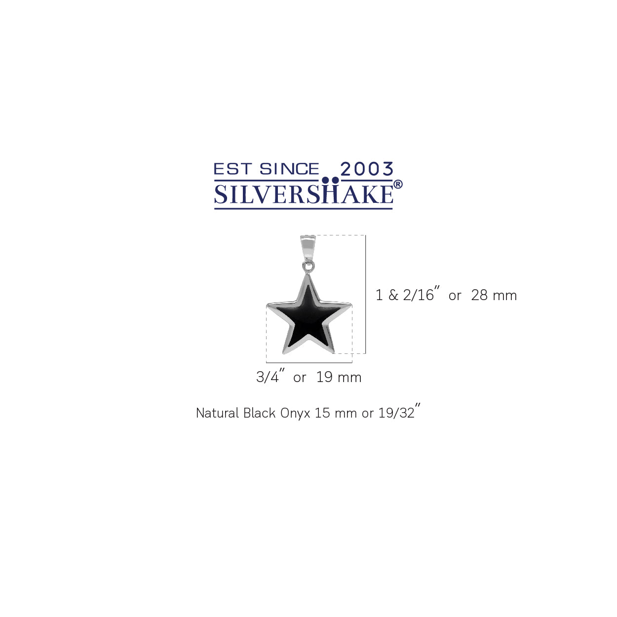 Created Black Onyx Stone Inlay White Gold Plated 925 Sterling Silver Casual Star Pendant Jewelry for Women - Silvershake-store