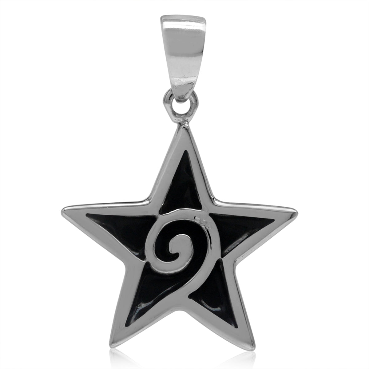 Created Black Onyx Stone Inlay White Gold Plated 925 Sterling Silver Casual Star Pendant Jewelry for Women - Silvershake-store