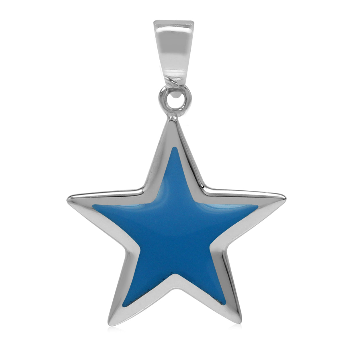 Created Blue Turquoise Inlay White Gold Plated 925 Sterling Silver Star Pendant - Silvershake-store