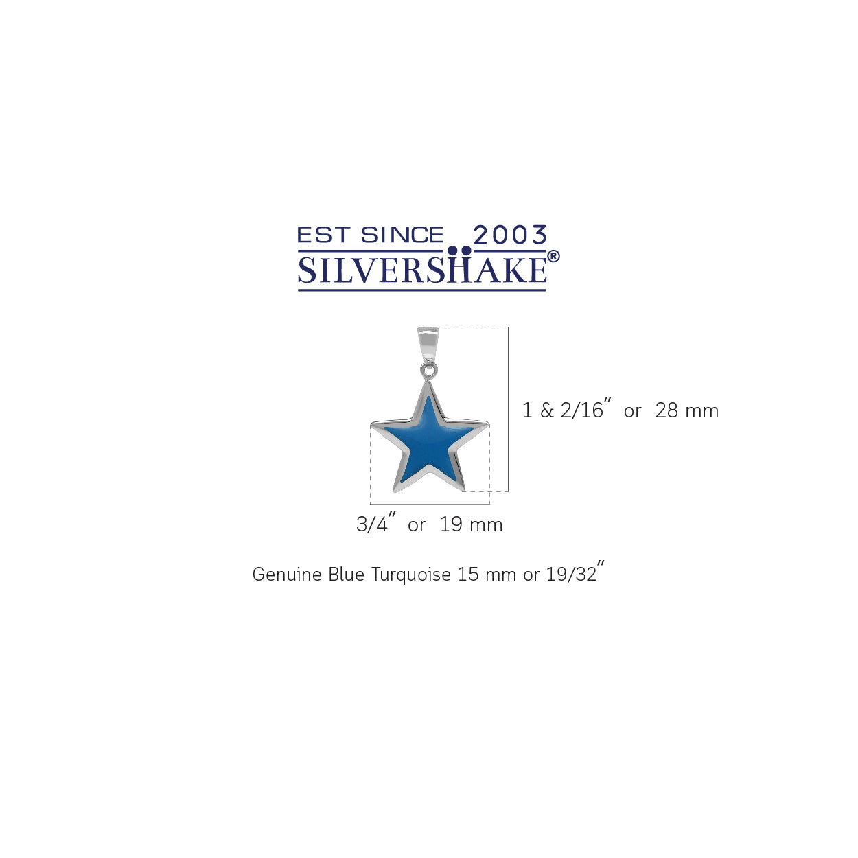 Created Blue Turquoise Inlay White Gold Plated 925 Sterling Silver Star Pendant - Silvershake-store