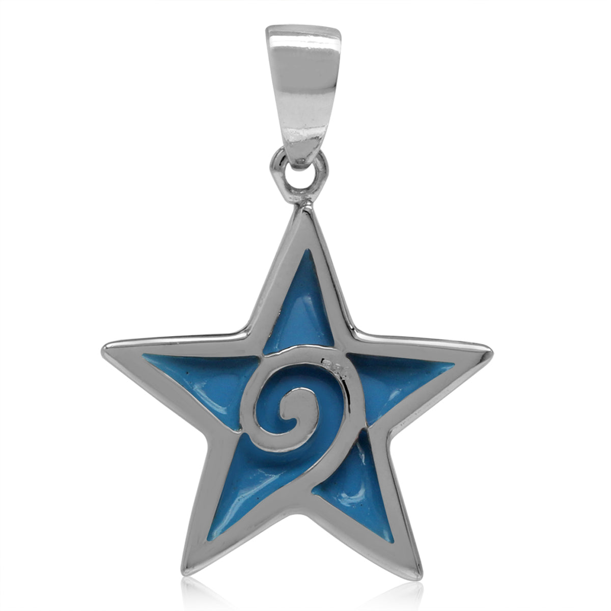 Created Blue Turquoise Inlay White Gold Plated 925 Sterling Silver Star Pendant - Silvershake-store