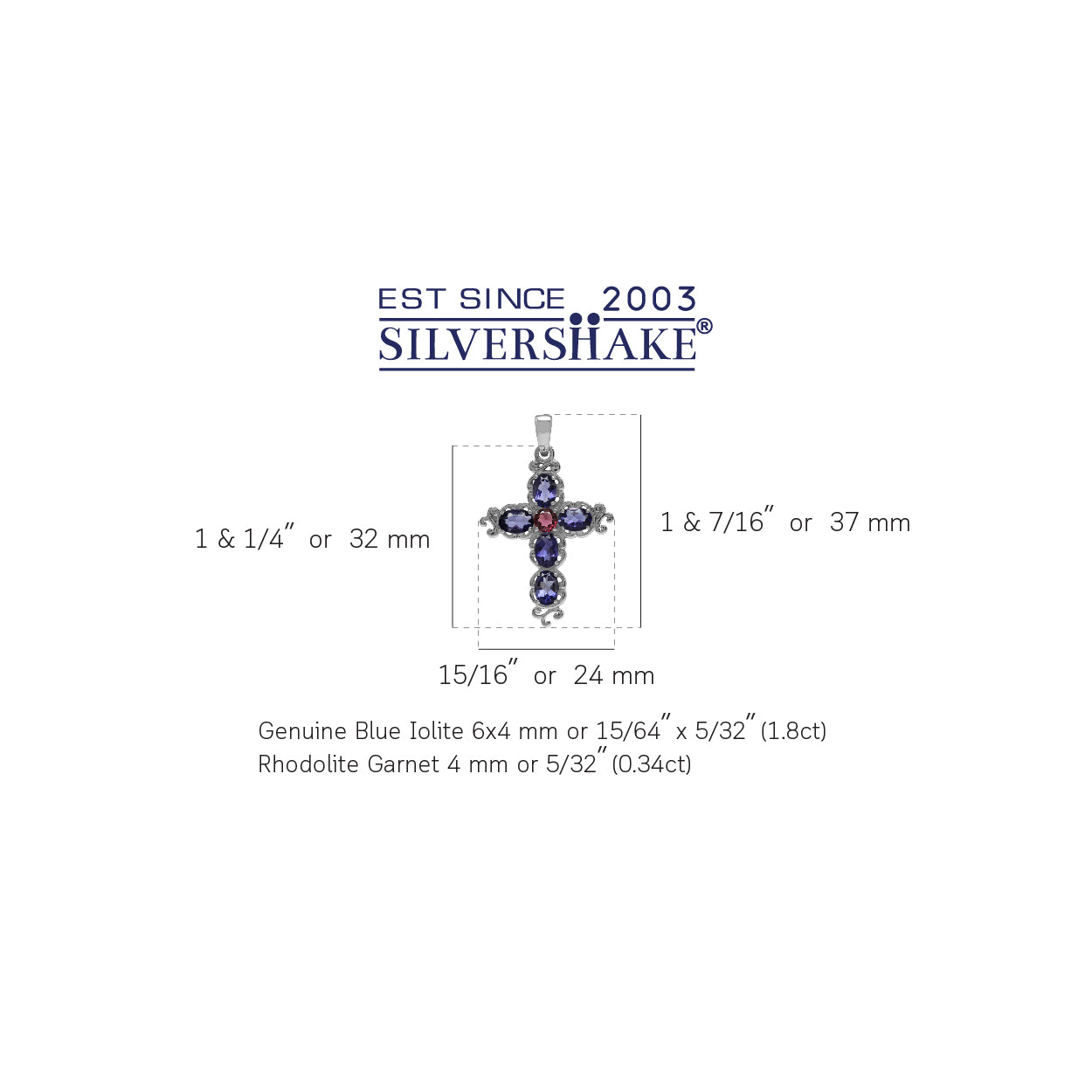 Silvershake 1.8ct. Natural Iolite and Rhodolite Garnet White Gold Plated 925 Sterling Silver Victorian Cross Pendant - Silvershake-store