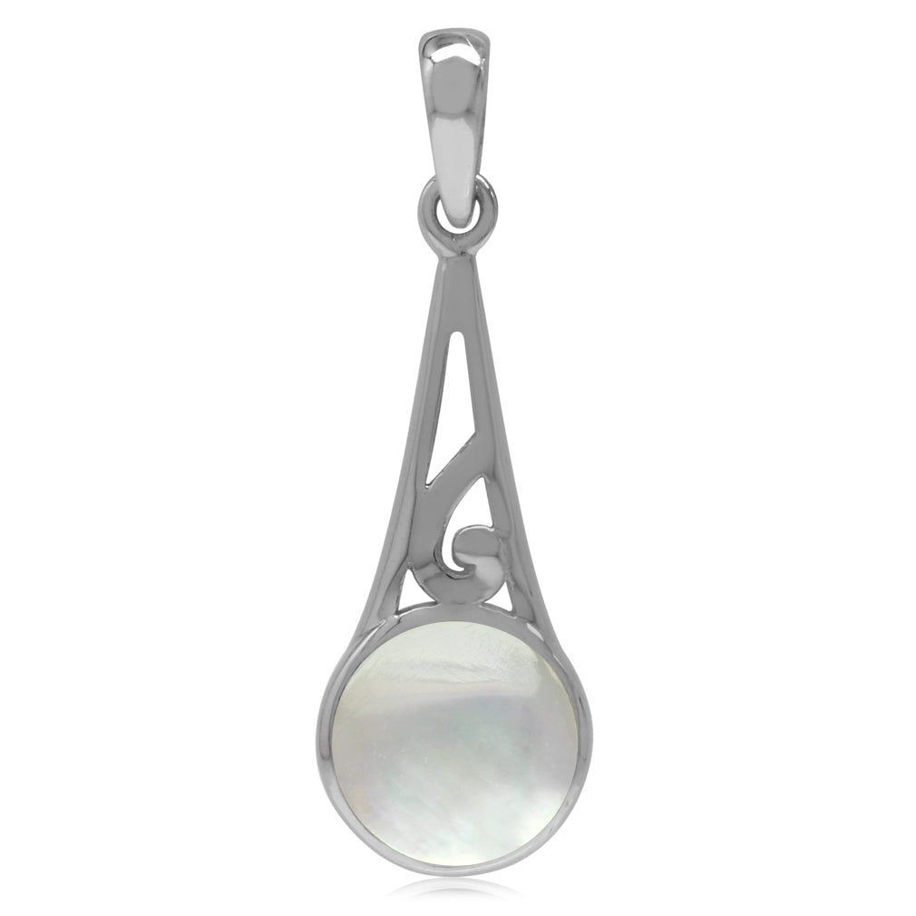 Silvershake 9mm Round Mother of Pearl White Gold Plated 925 Sterling Silver Filigree Swirl Cone Shape Pendant - Silvershake-store