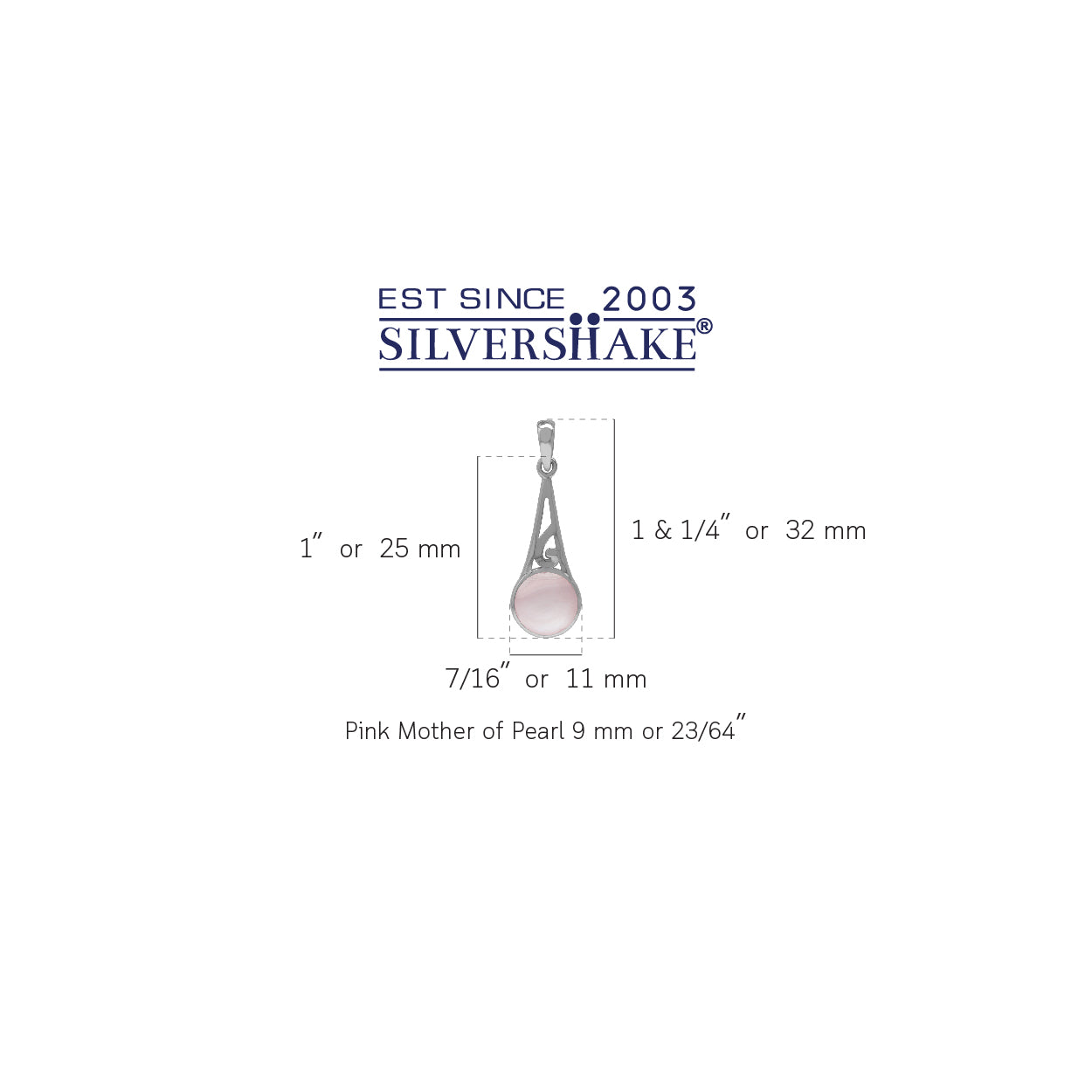 9mm Round Pink Mother of Pearl Inlay 925 Sterling Silver Filigree Swirl Cone Shape Pendant - Silvershake-store