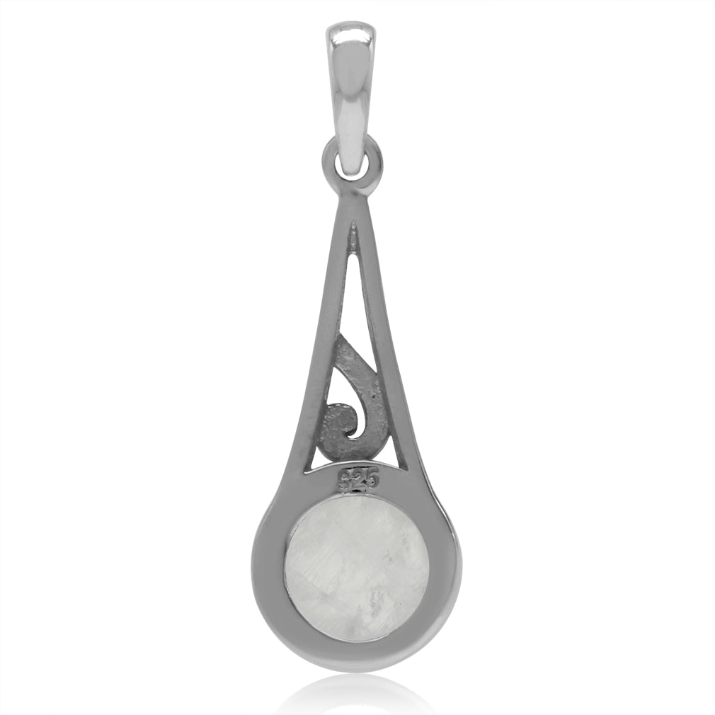 9mm Natural Round Shape Moonstone White Gold Plated 925 Sterling Silver Filigree Swirl Pendant - Silvershake-store