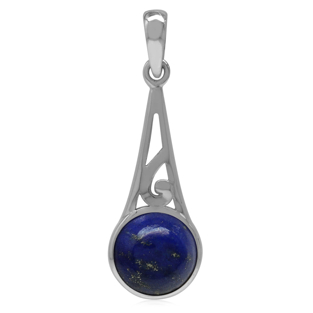 Silvershake 9mm Genuine Round Shape Lapis White Gold Plated 925 Sterling Silver Filigree Swirl Pendant - Silvershake-store