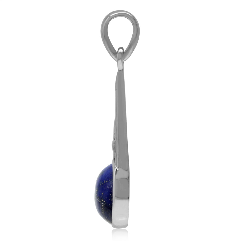 Silvershake 9mm Genuine Round Shape Lapis White Gold Plated 925 Sterling Silver Filigree Swirl Pendant - Silvershake-store