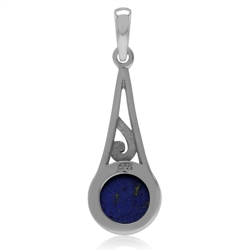 Silvershake 9mm Genuine Round Shape Lapis White Gold Plated 925 Sterling Silver Filigree Swirl Pendant - Silvershake-store