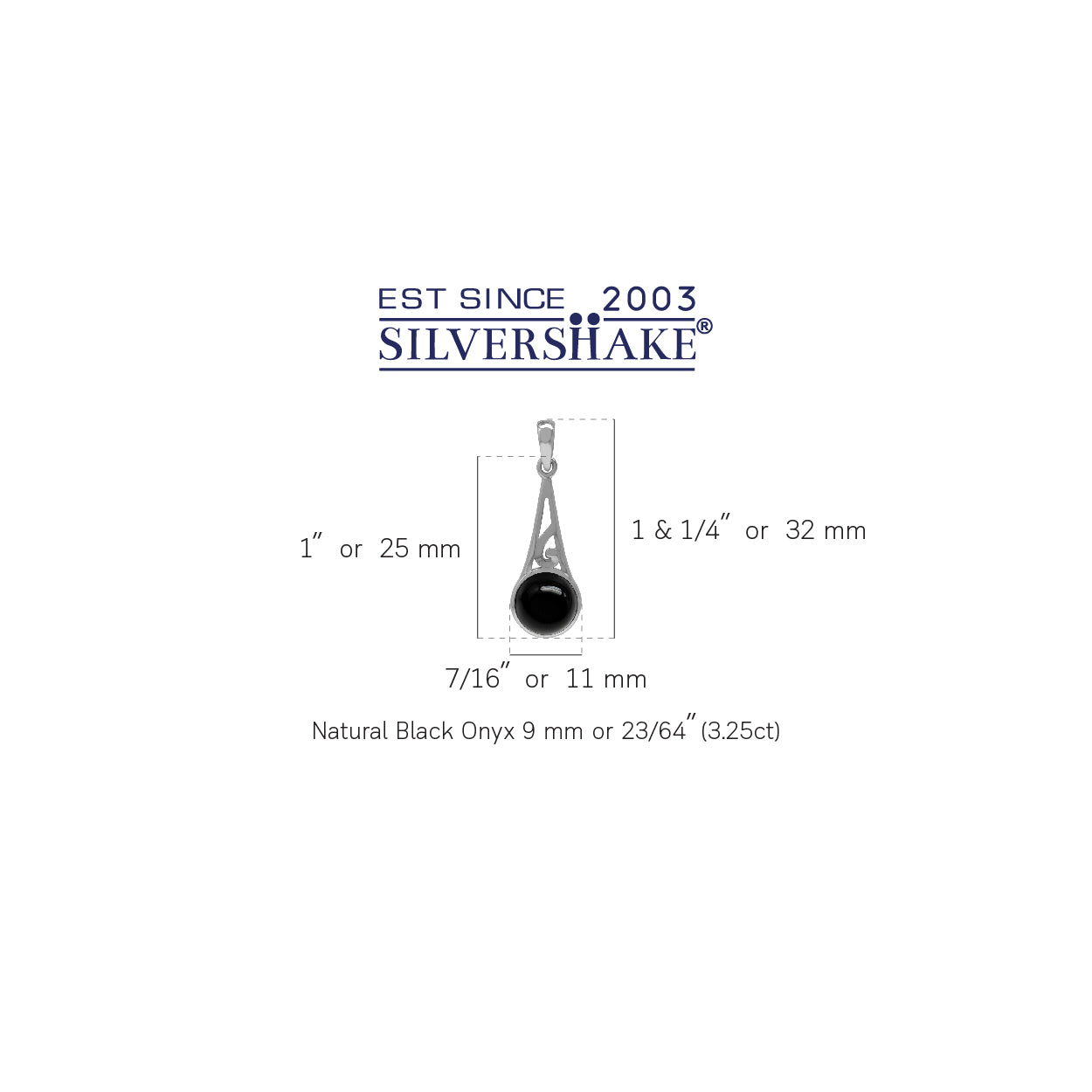 9mm Genuine Round Shape Black Onyx White Gold Plated 925 Sterling Silver Filigree Swirl Pendant - Silvershake-store