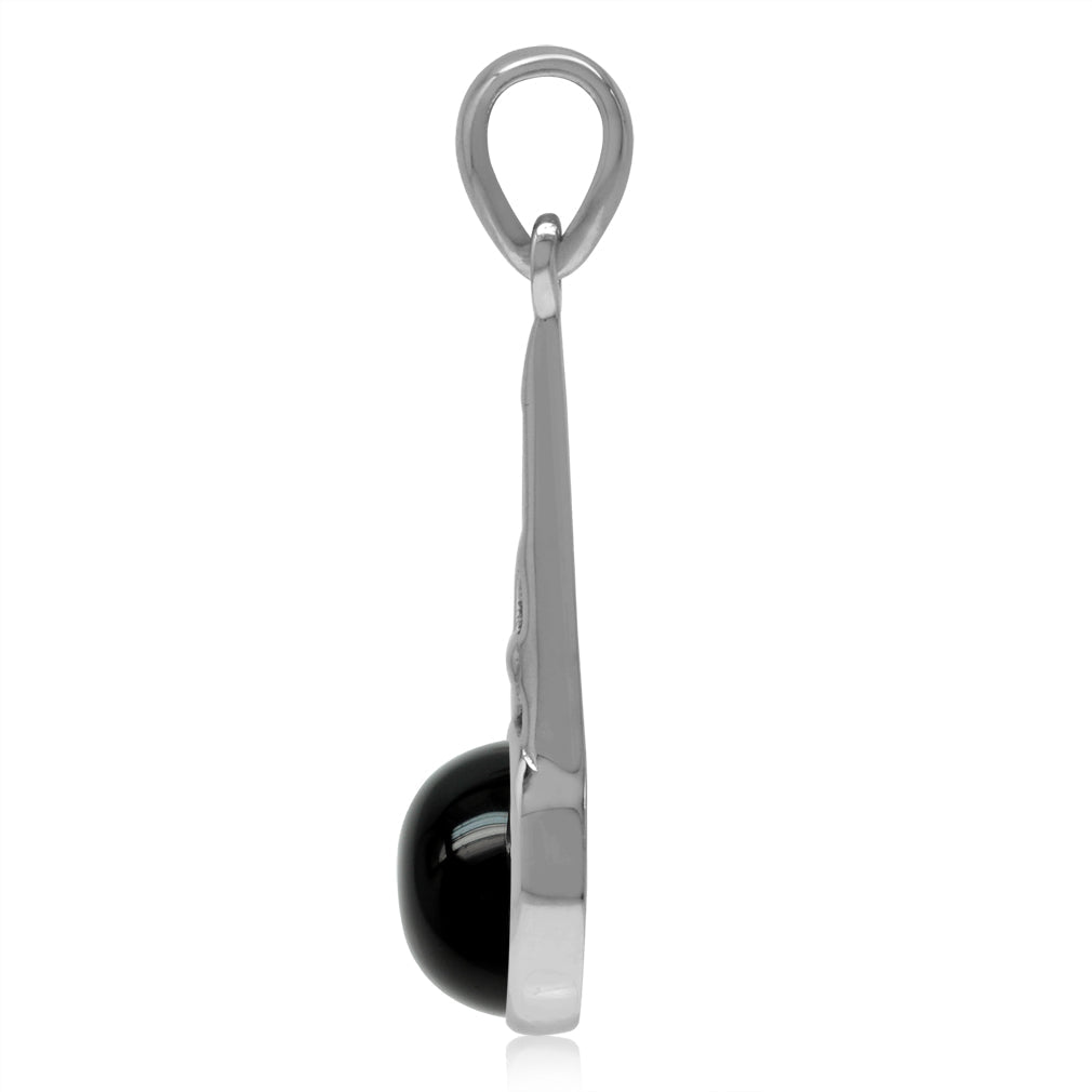 9mm Genuine Round Shape Black Onyx White Gold Plated 925 Sterling Silver Filigree Swirl Pendant - Silvershake-store