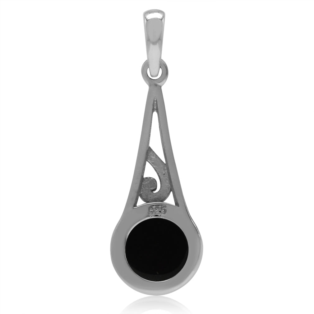 9mm Genuine Round Shape Black Onyx White Gold Plated 925 Sterling Silver Filigree Swirl Pendant - Silvershake-store