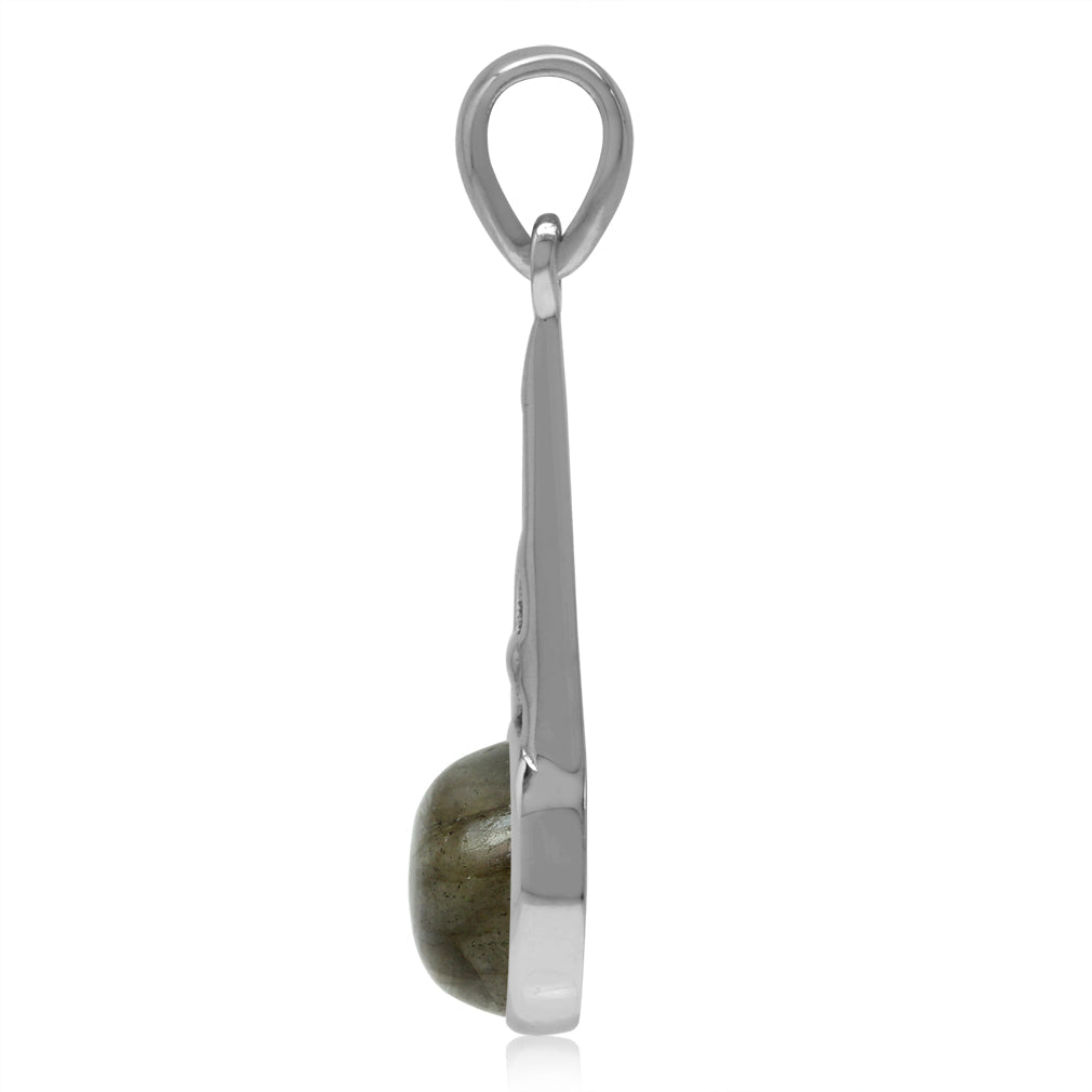 9mm Round Shape Labradorite White Gold Plated 925 Sterling Silver Filigree Swirl Pendant - Silvershake-store