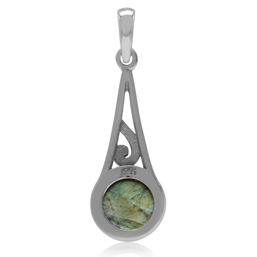 9mm Round Shape Labradorite White Gold Plated 925 Sterling Silver Filigree Swirl Pendant - Silvershake-store