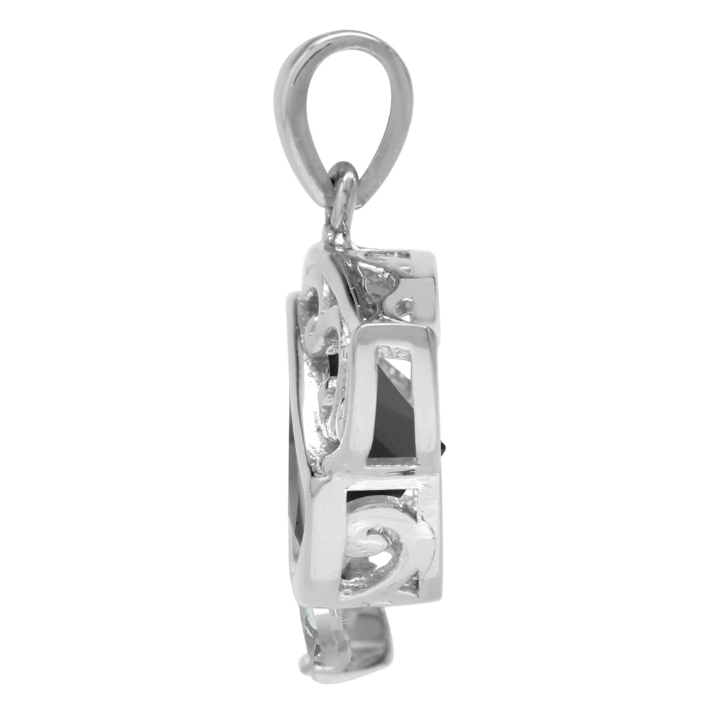 10mm Black and White Cubic Zirconia 925 Sterling Silver Filigree Eye of Horus Inspired Pendant - Silvershake-store
