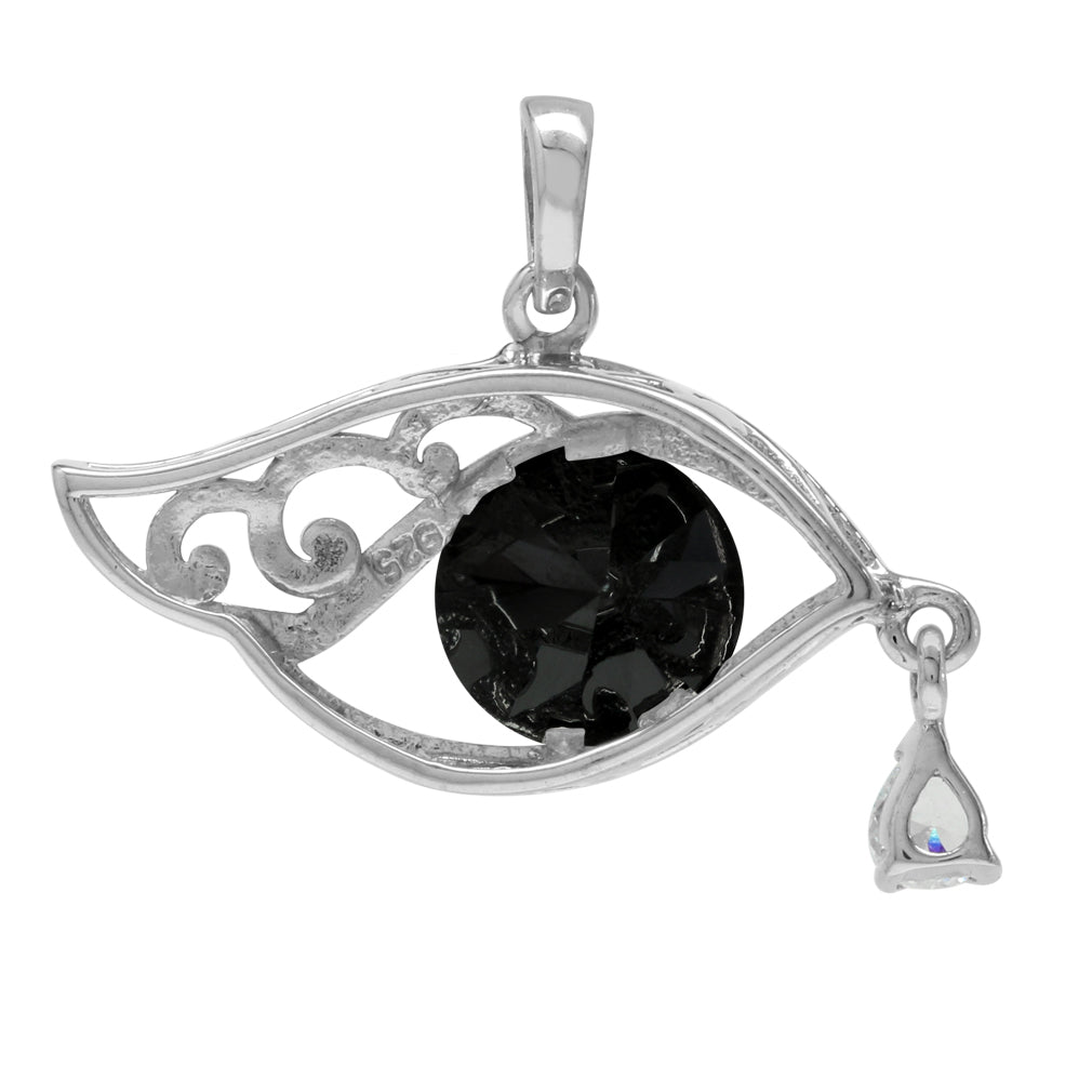 10mm Black and White Cubic Zirconia 925 Sterling Silver Filigree Eye of Horus Inspired Pendant - Silvershake-store