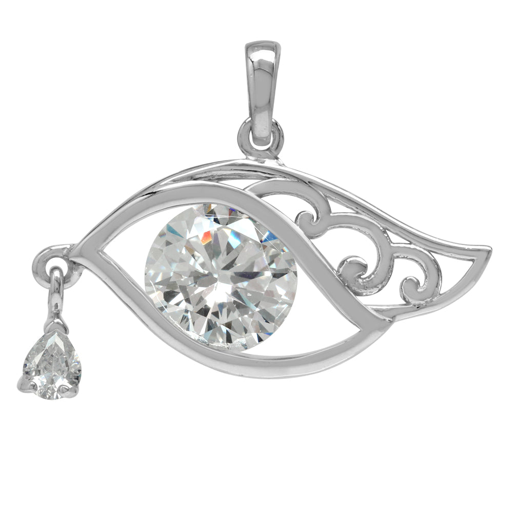 10mm Round White Cubic Zirconia 925 Sterling Silver Filigree Eye of Horus Inspired Pendant - Silvershake-store