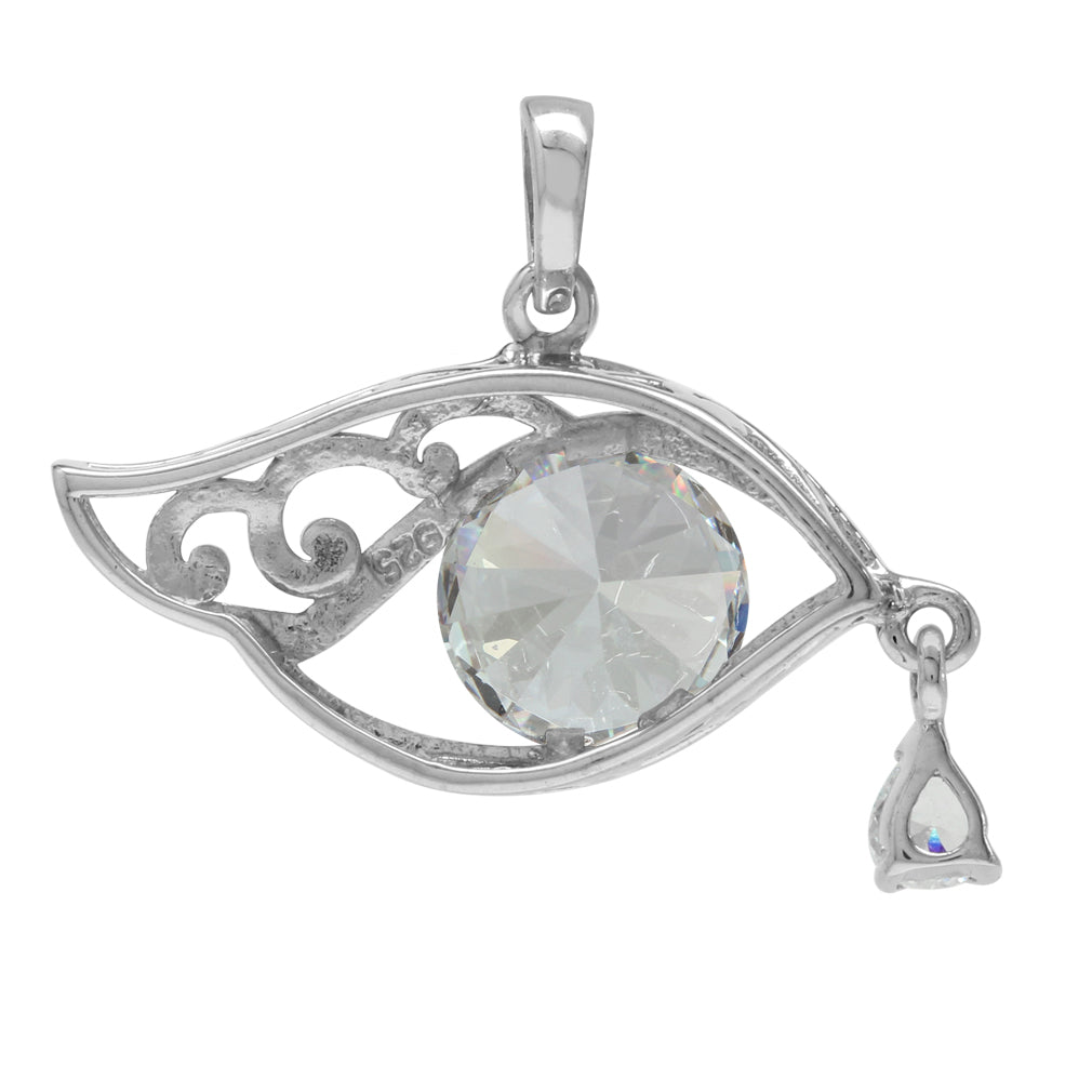10mm Round White Cubic Zirconia 925 Sterling Silver Filigree Eye of Horus Inspired Pendant - Silvershake-store