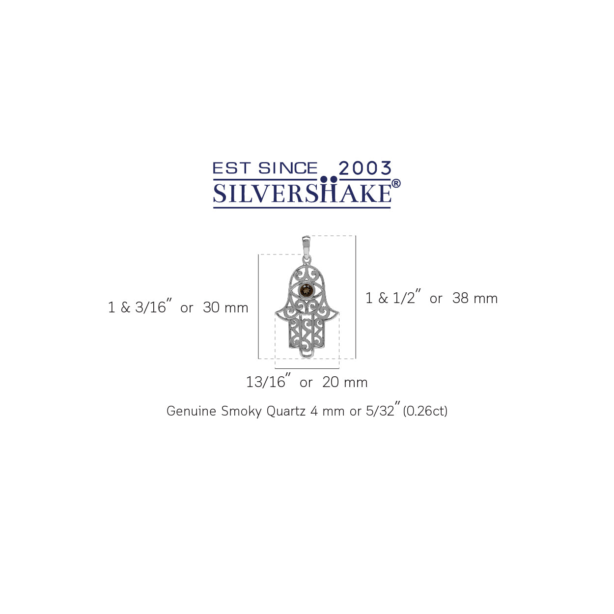 Natural Smoky Quartz 925 Sterling Silver Evil Eye on Hamsa Hand Pendant - Silvershake-store