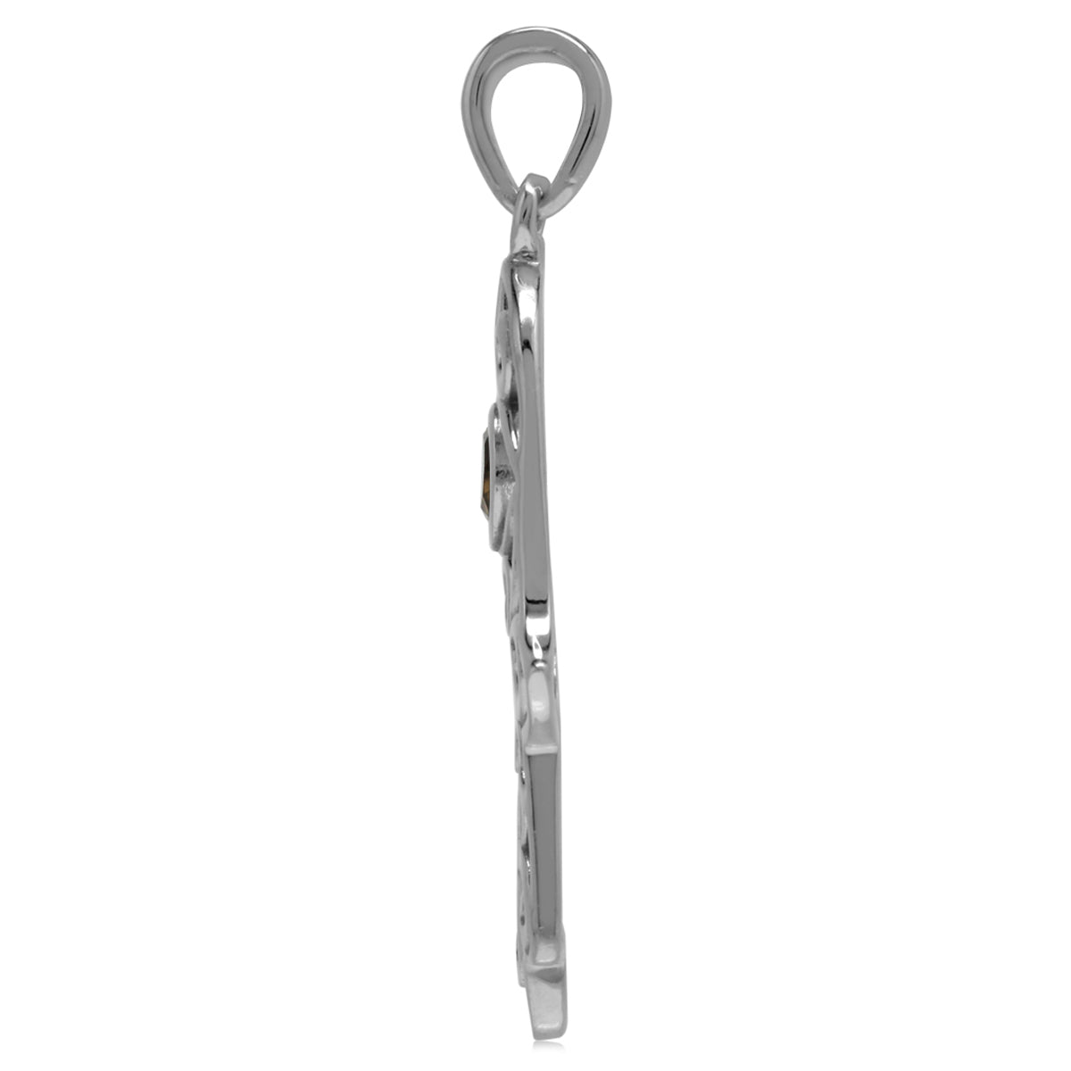 Natural Smoky Quartz 925 Sterling Silver Evil Eye on Hamsa Hand Pendant - Silvershake-store