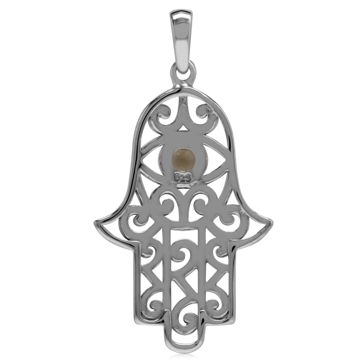 Natural Smoky Quartz 925 Sterling Silver Evil Eye on Hamsa Hand Pendant - Silvershake-store