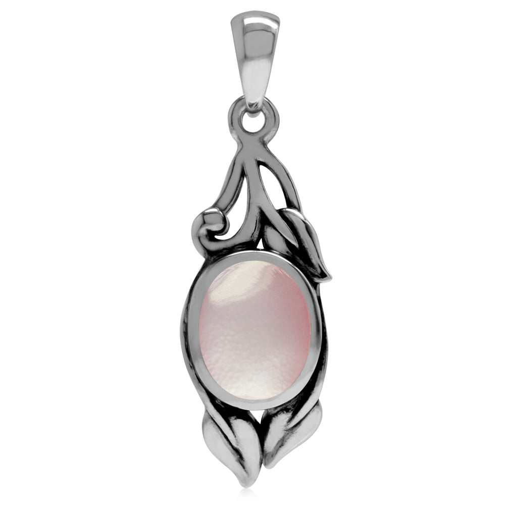 Silvershake Pink Mother of Pearl 925 Sterling Silver Vintage Inspired Leaf Pendant - Silvershake-store