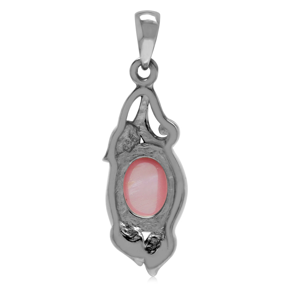 Silvershake Pink Mother of Pearl 925 Sterling Silver Vintage Inspired Leaf Pendant - Silvershake-store