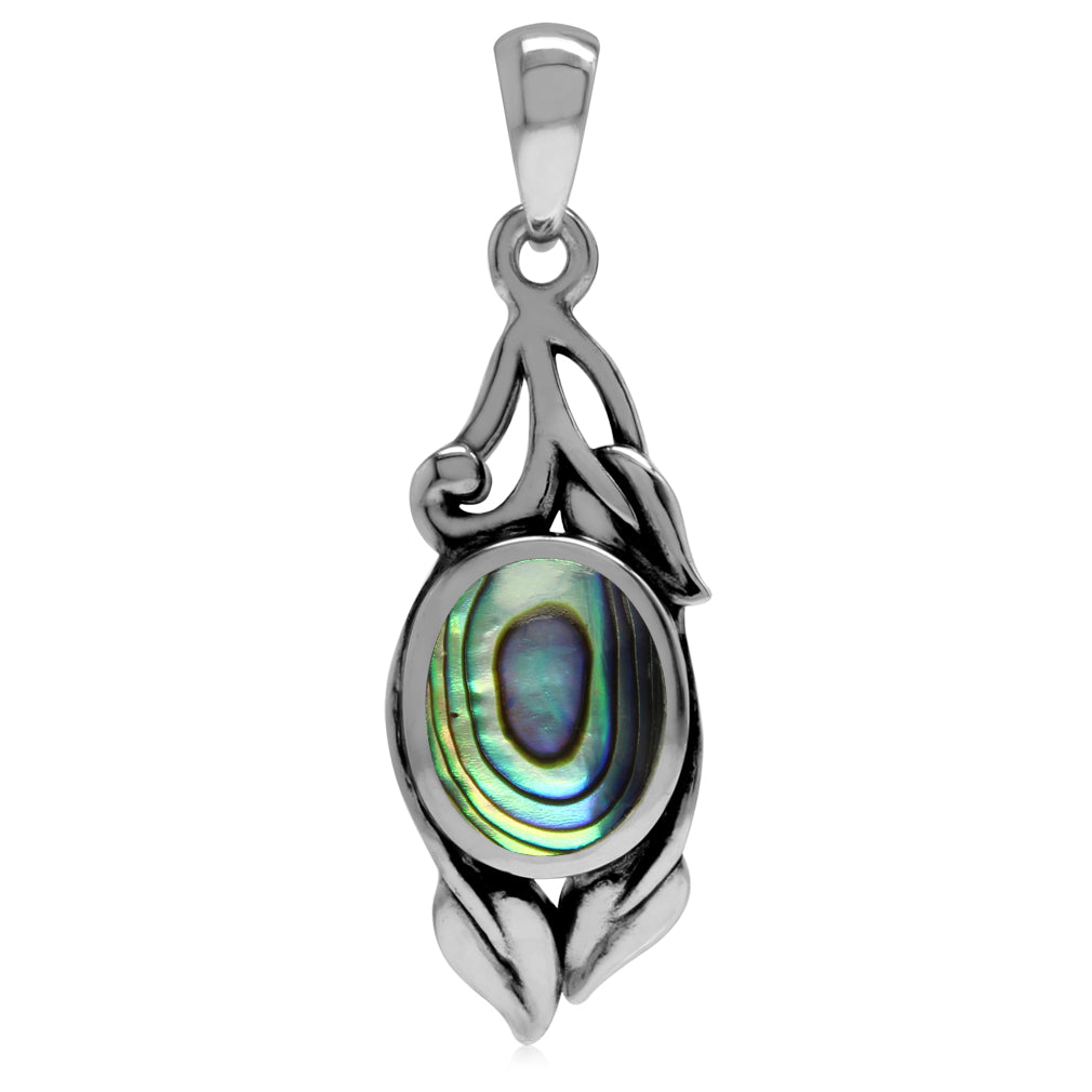 Abalone Paua Shell 925 Sterling Silver Vintage Inspired Leaf Pendant - Silvershake-store