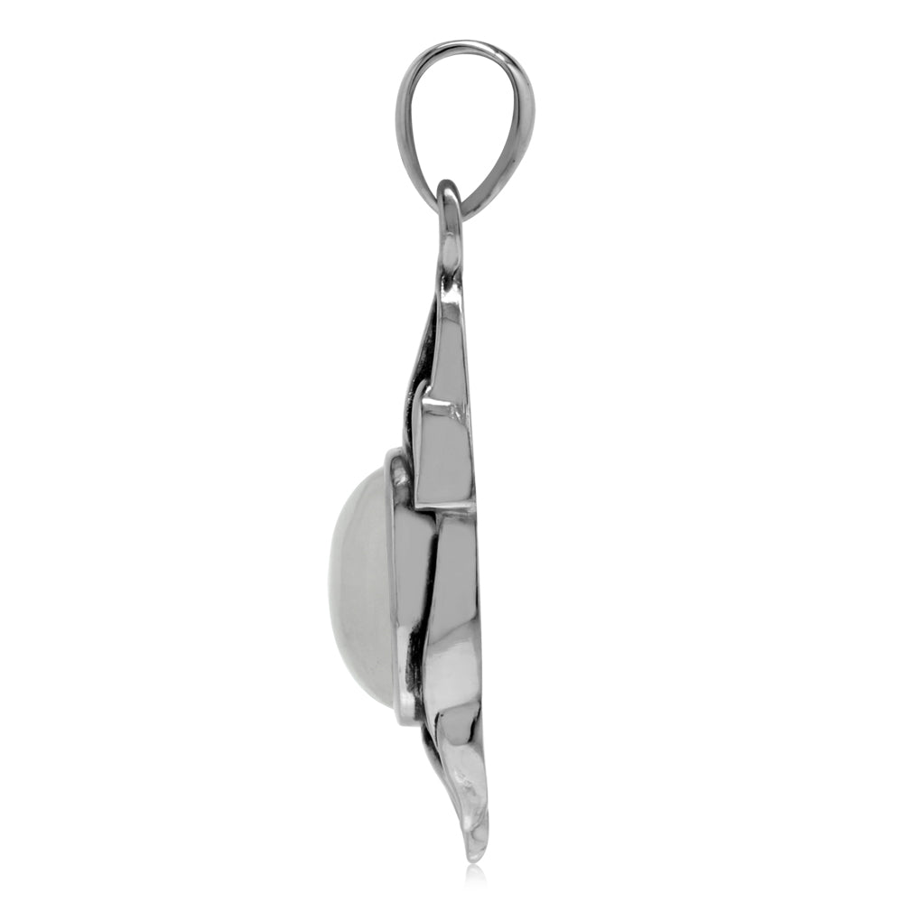 Genuine Rainbow Moonstone 925 Sterling Silver Vintage Inspired Leaf Pendant - Silvershake-store