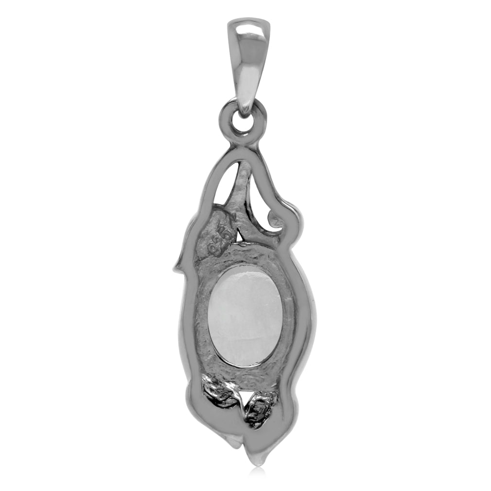 Genuine Rainbow Moonstone 925 Sterling Silver Vintage Inspired Leaf Pendant - Silvershake-store