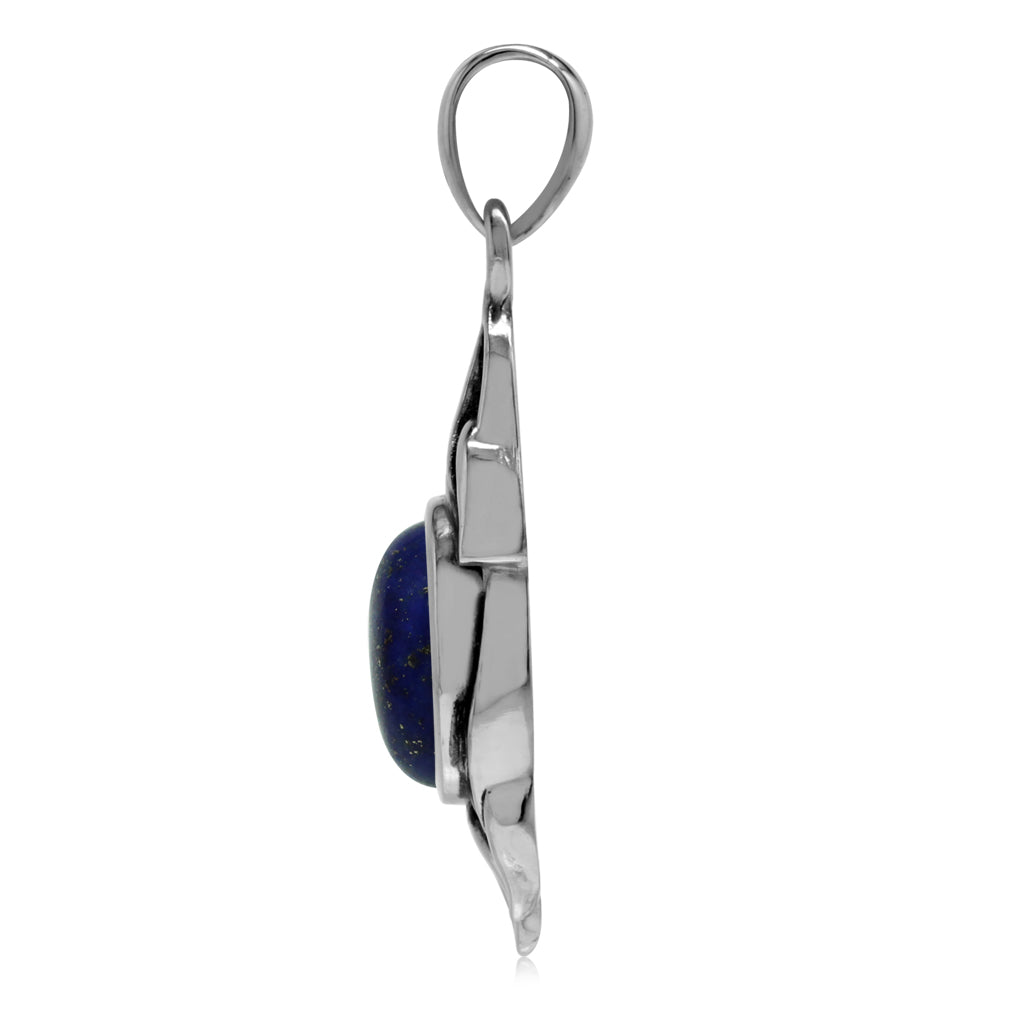 Silvershake Genuine Lapis Lazuli 925 Sterling Silver Vintage Inspired Leaf Pendant - Silvershake-store