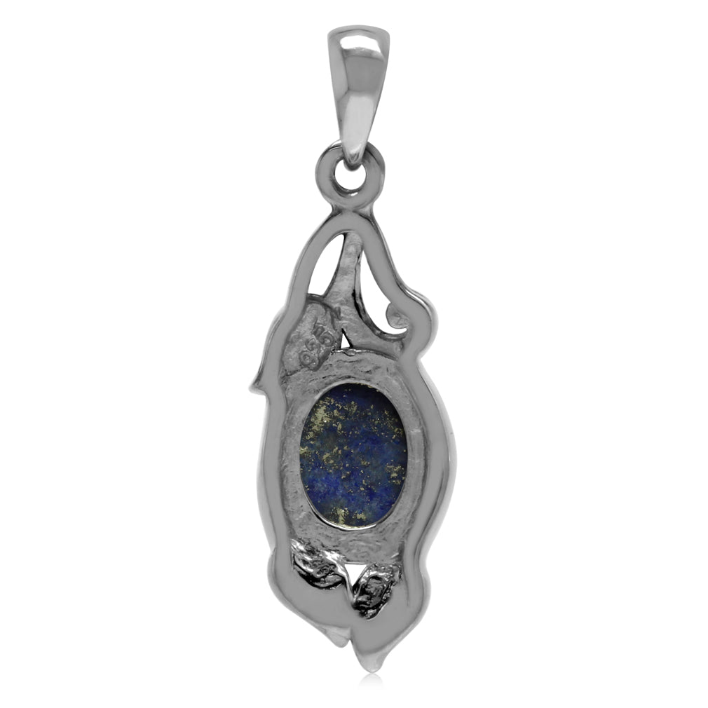 Silvershake Genuine Lapis Lazuli 925 Sterling Silver Vintage Inspired Leaf Pendant - Silvershake-store