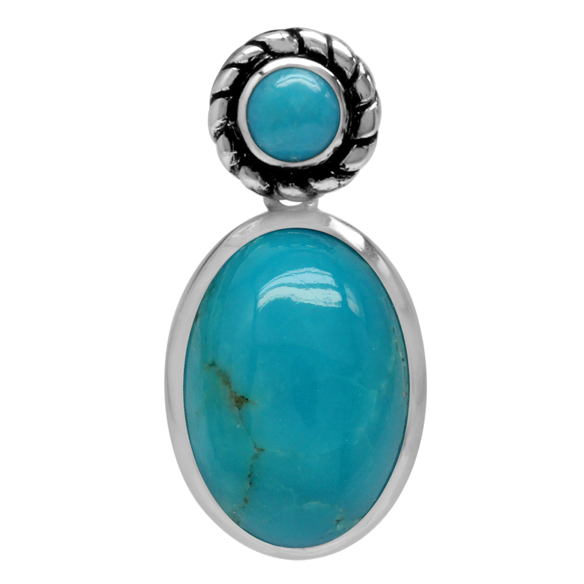 Silvershake 14X10mm Genuine Oval Shape Arizona American Turquoise 925 Sterling Silver Rope Pendant Jewelry for Women - Silvershake-store
