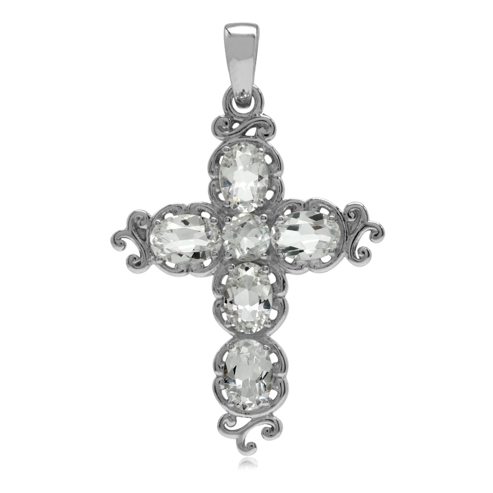 Silvershake 2.81ct. Genuine White Topaz 925 Sterling Silver Victorian Cross Pendant - Silvershake-store