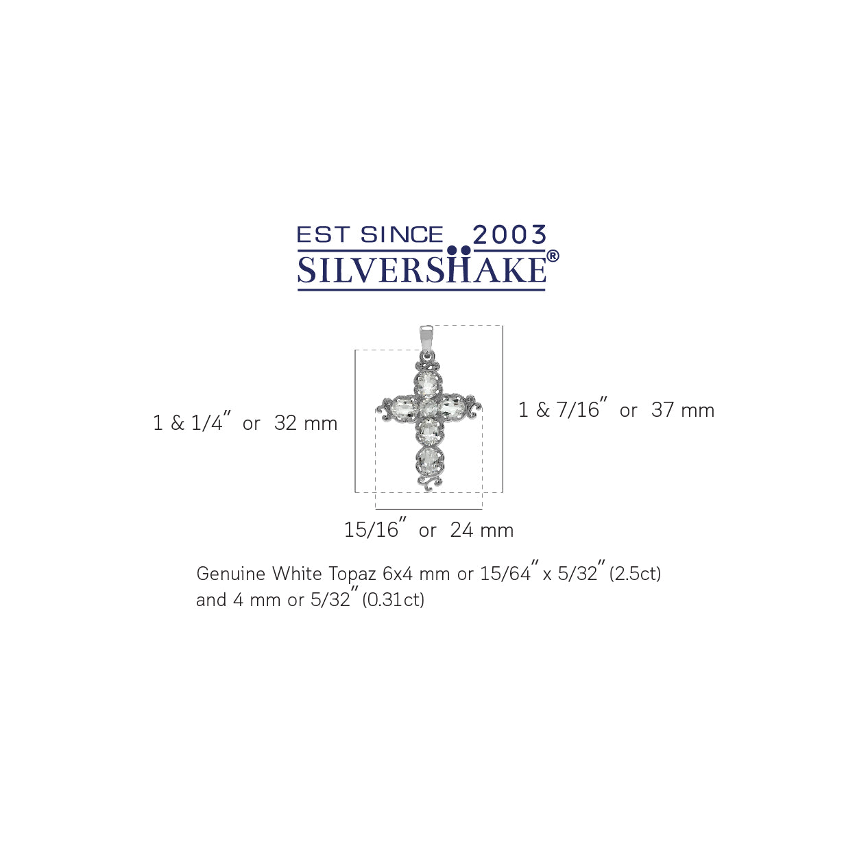 Silvershake 2.81ct. Genuine White Topaz 925 Sterling Silver Victorian Cross Pendant - Silvershake-store