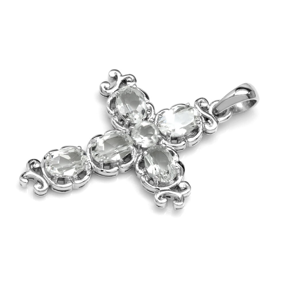 Silvershake 2.81ct. Genuine White Topaz 925 Sterling Silver Victorian Cross Pendant - Silvershake-store