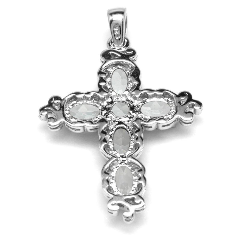 Silvershake 2.81ct. Genuine White Topaz 925 Sterling Silver Victorian Cross Pendant - Silvershake-store
