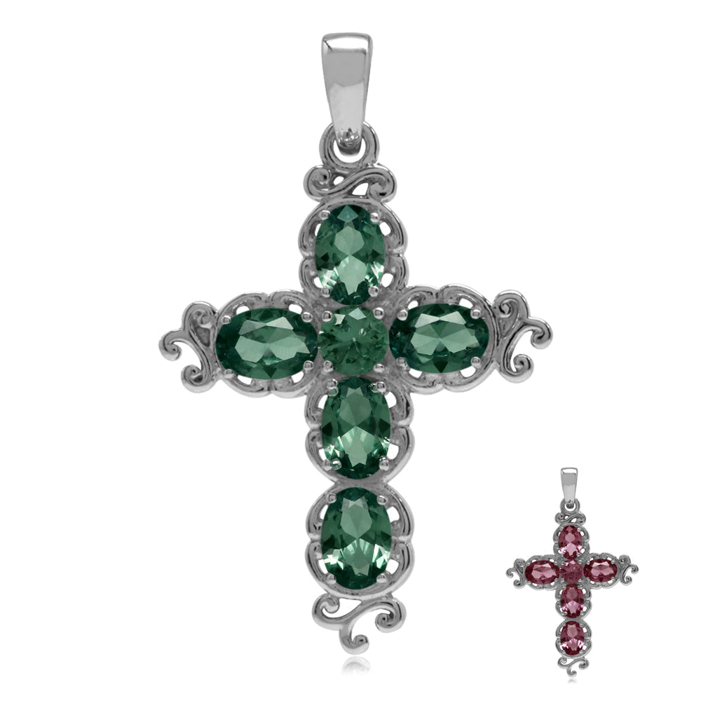 Silvershake Simulated Color Change Alexandrite White Gold Plated 925 Sterling Silver Victorian Cross Pendant - Silvershake-store