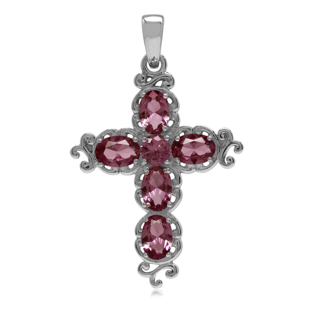 Silvershake Simulated Color Change Alexandrite White Gold Plated 925 Sterling Silver Victorian Cross Pendant - Silvershake-store