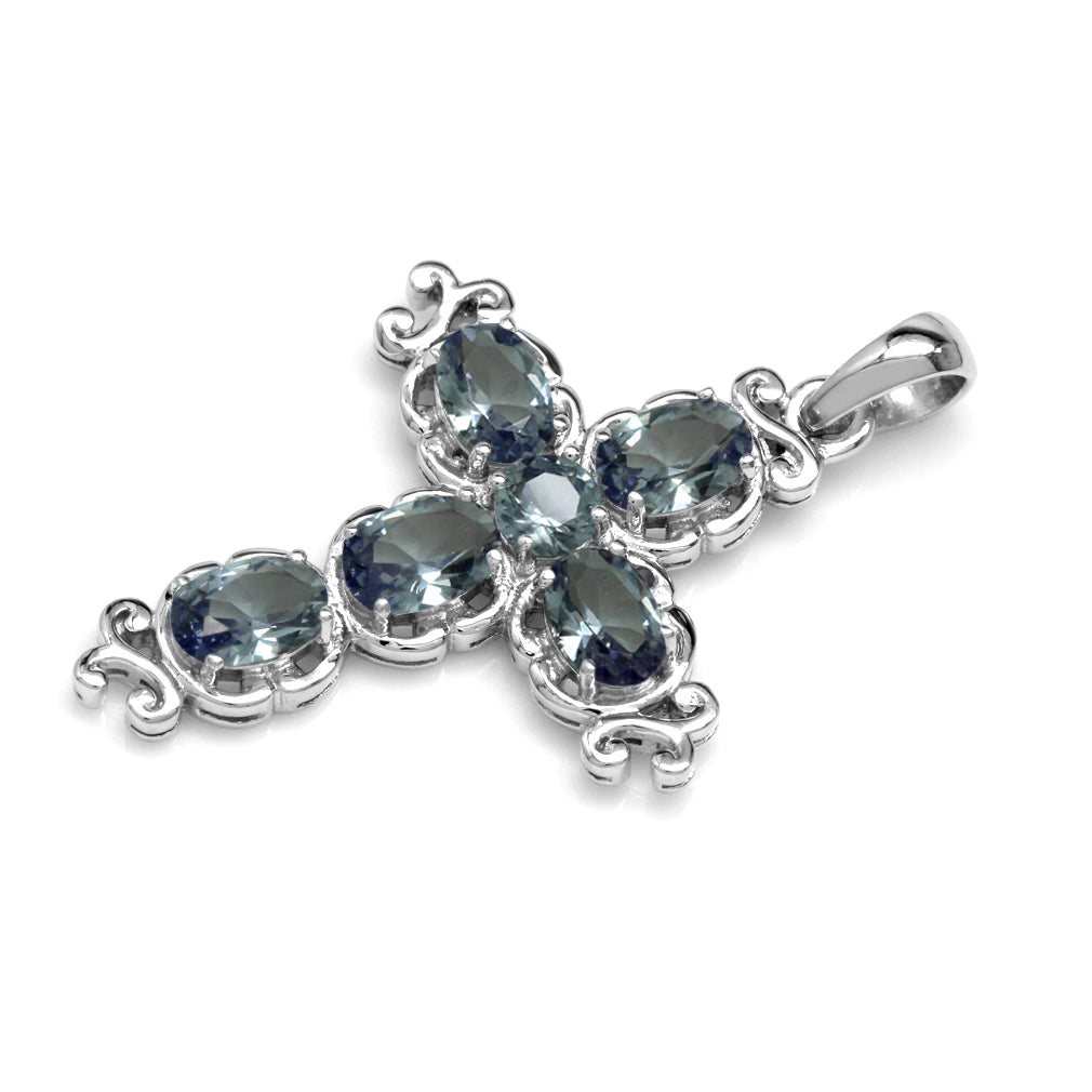 Silvershake Simulated Color Change Alexandrite White Gold Plated 925 Sterling Silver Victorian Cross Pendant - Silvershake-store