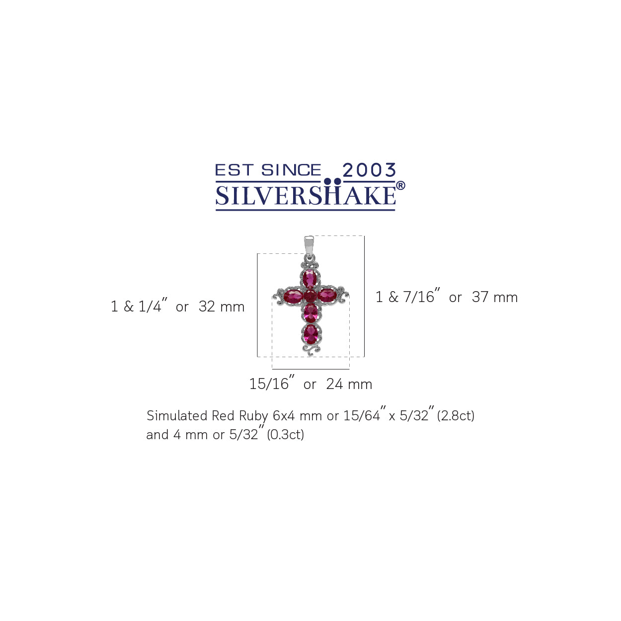 Silvershake Simulated Red Ruby White Gold Plated 925 Sterling Silver Victorian Cross Pendant - Silvershake-store
