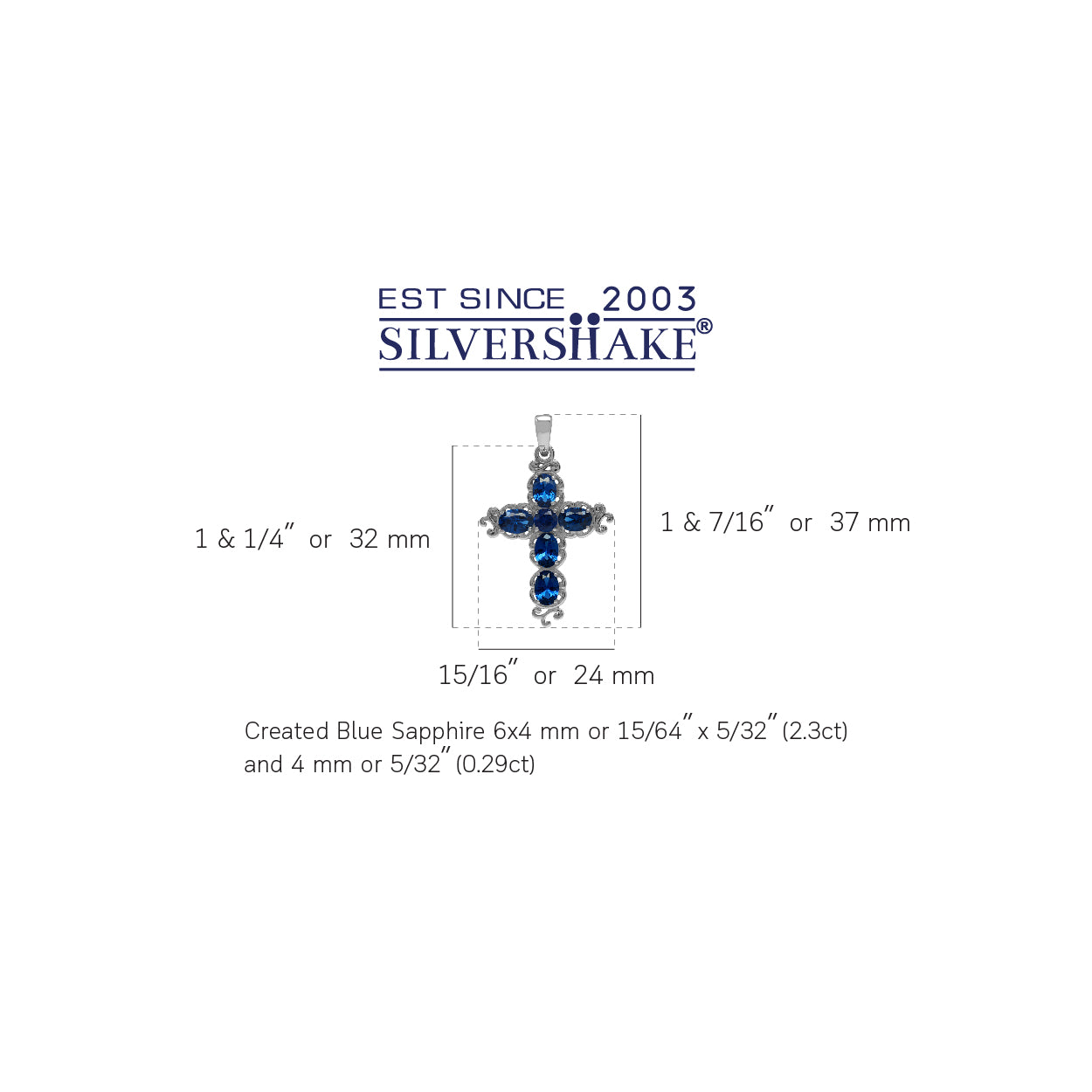 Silvershake Synthetic Sapphire Blue White Gold Plated 925 Sterling Silver Victorian Cross Pendant - Silvershake-store