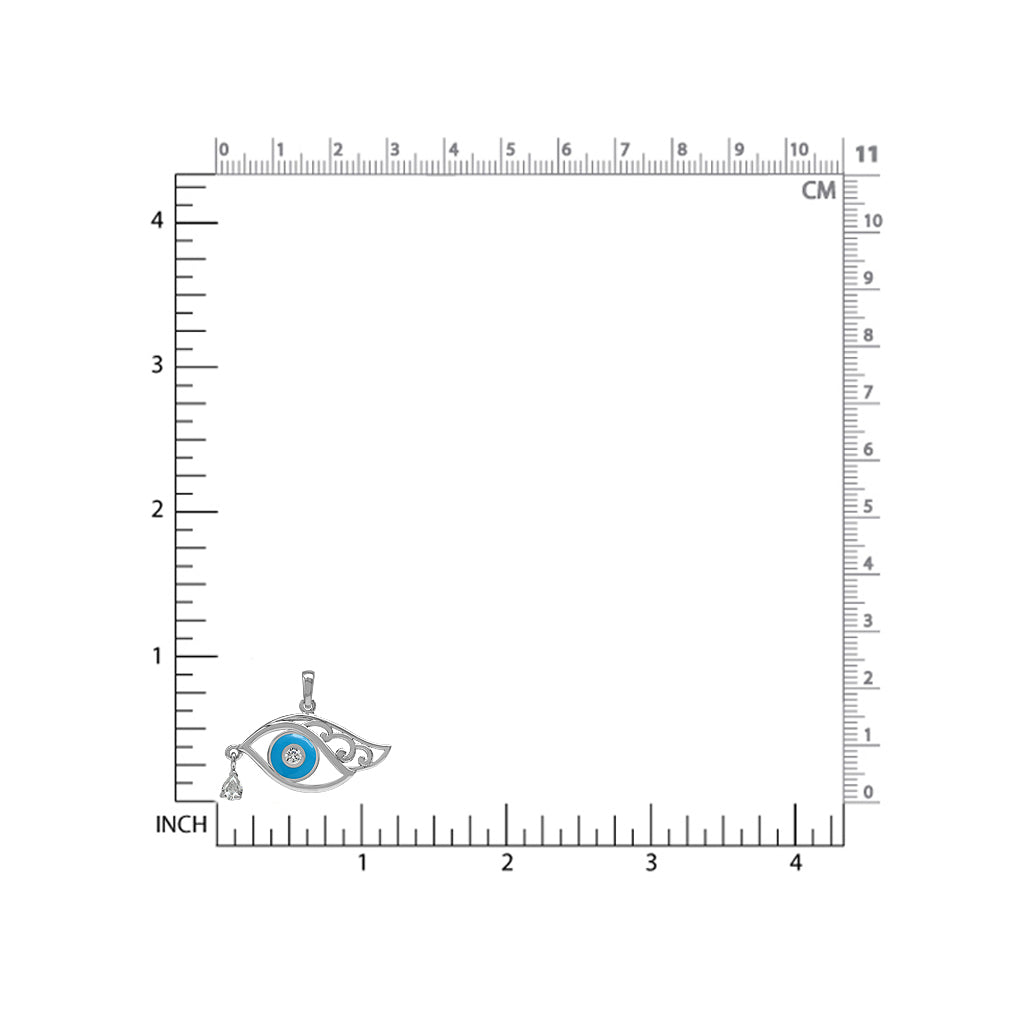 White Cubic Zirconia and Blue Enamel 925 Sterling Silver Eye of Horus Inspired Pendant - Silvershake-store